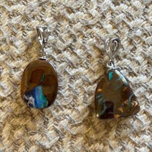 Opal splashes in natural boulder pendants (2) Silver metal bails 5/8"L x 1/2"W.